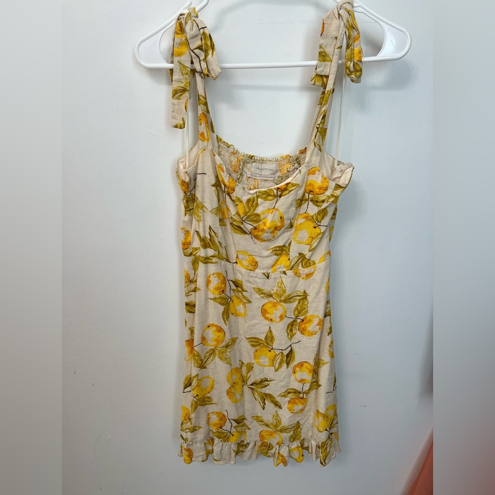 Urban Outfitters Sunmer Mini Dress, Lemon Print, Tie Straps & Smocked Back